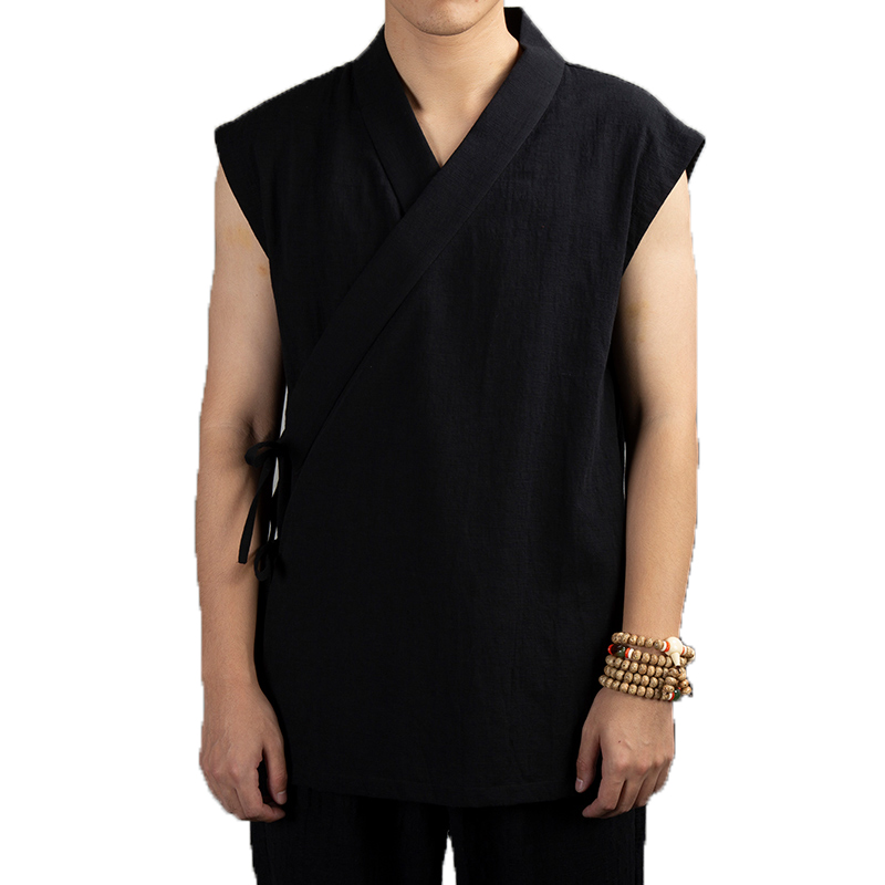 Men'S Kimono Accessories - เสื้อผ้าจีนแบบดั้งเดิมHanfuผู้ชายผ้าลินินผ้าฝ้ายเสื้อแขนกุดMens TangชุดKimono CardiganชายเปิดCoat