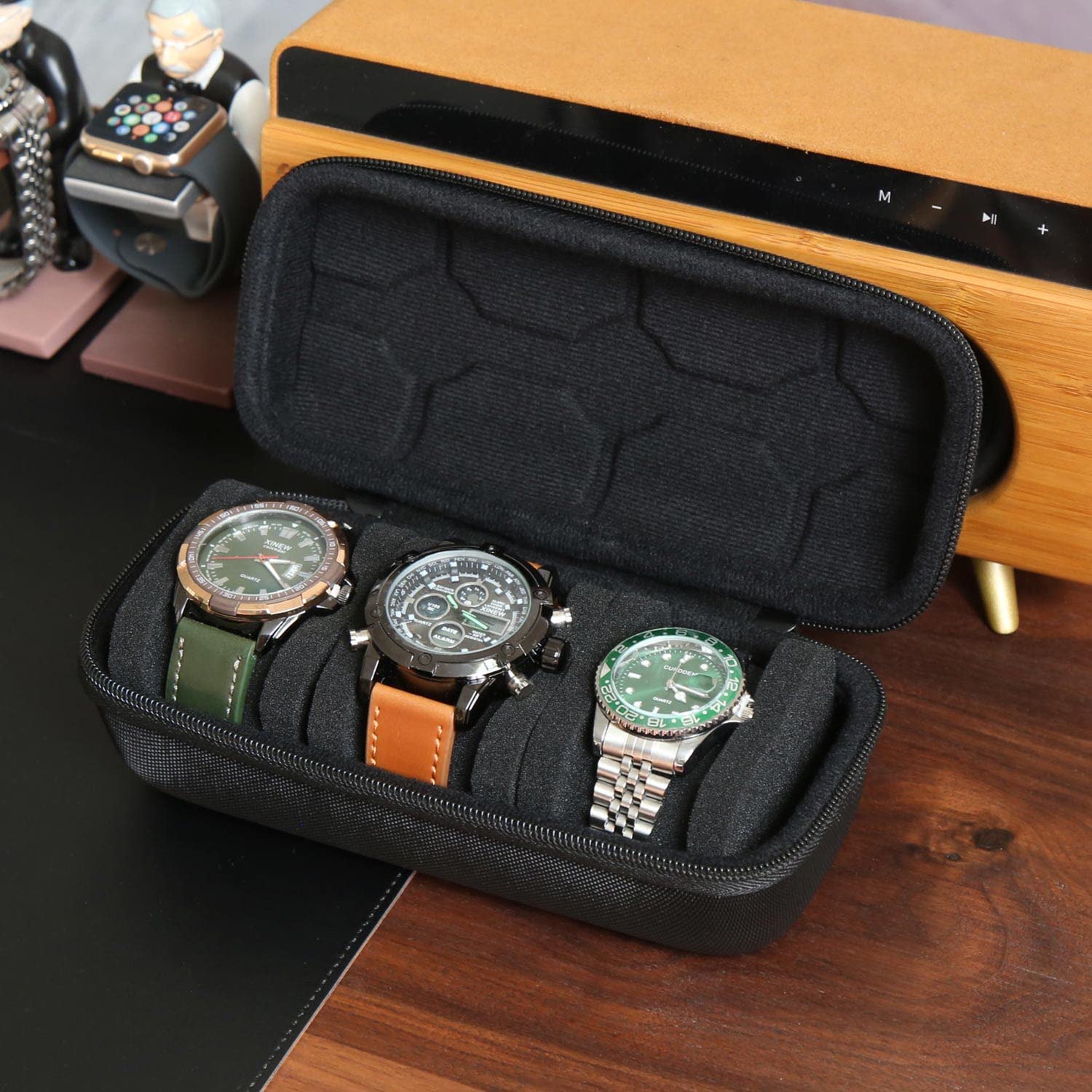 Travel Organizer Men - กล่องใส่นาฬิกาสําหรับผู้ชายหรือผู้หญิง,นาฬิกากระเป๋าเดินทางแบบพกพานาฬิกาผู้ถือจอแสดงผลสําหรับนาฬิกาข้อมือและนาฬิกาสมาร์ท
