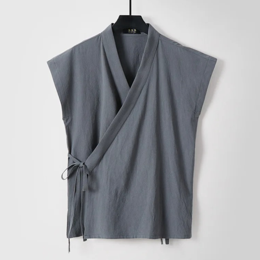 Men'S Kimono Accessories - เสื้อกล้ามผ้าฝ้ายลินินสำหรับผู้ชายสไตล์จีน เสื้อคลุมกิโมโนแบบไม่มีแขน เสื้อคลุมลำลองแบบฮั่นฝู เสื้อกั๊กสไตล์วินเทจสีพื้นสำหรับผู้ชาย