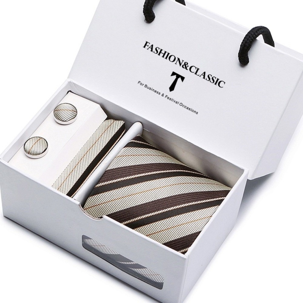 Neck Tie Set Box - เนคไทผ้าไหมทอแจ็คการ์ดสุดหรู ลายเพสลีย์คลาสสิกสง่างาม ชุดเนคไทพร้อมกล่องของขวัญ ชุดเนคไทลายเรขาคณิตสำหรับผู้ชาย